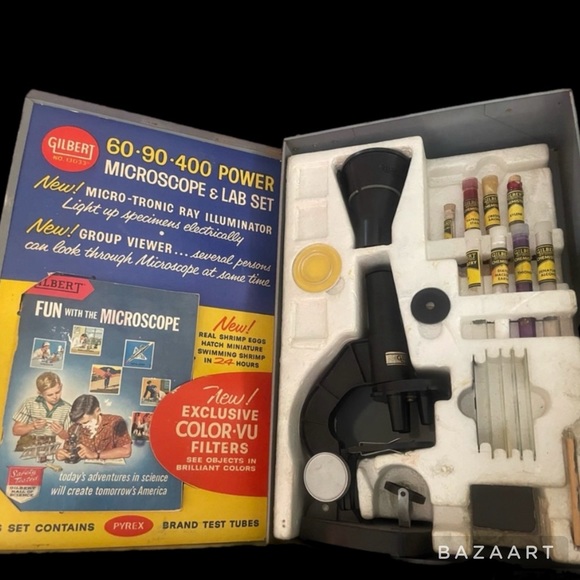Vintage 1958 Gilbert 13024 Microscope And Lab Set Pyrex - Picture 2 of 5